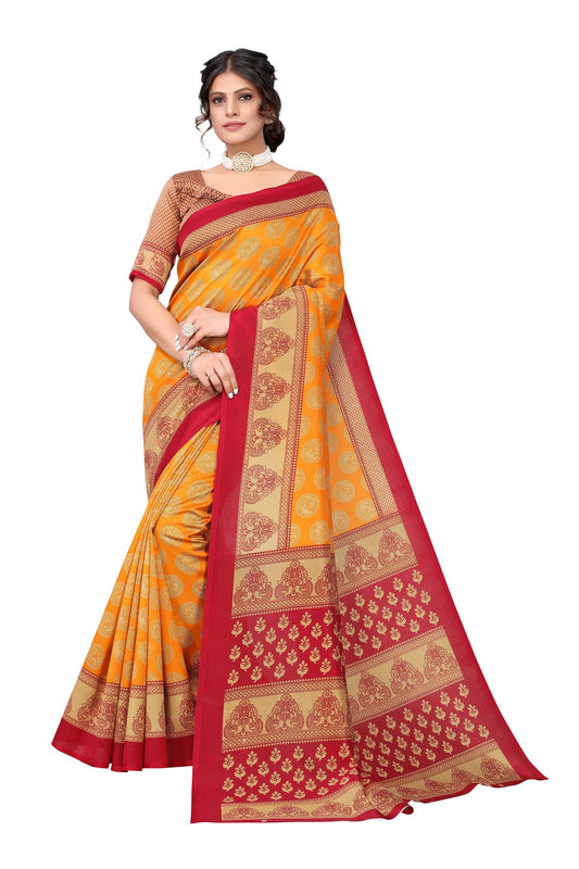 Supikart Printed Art Silk Saree with Blouse