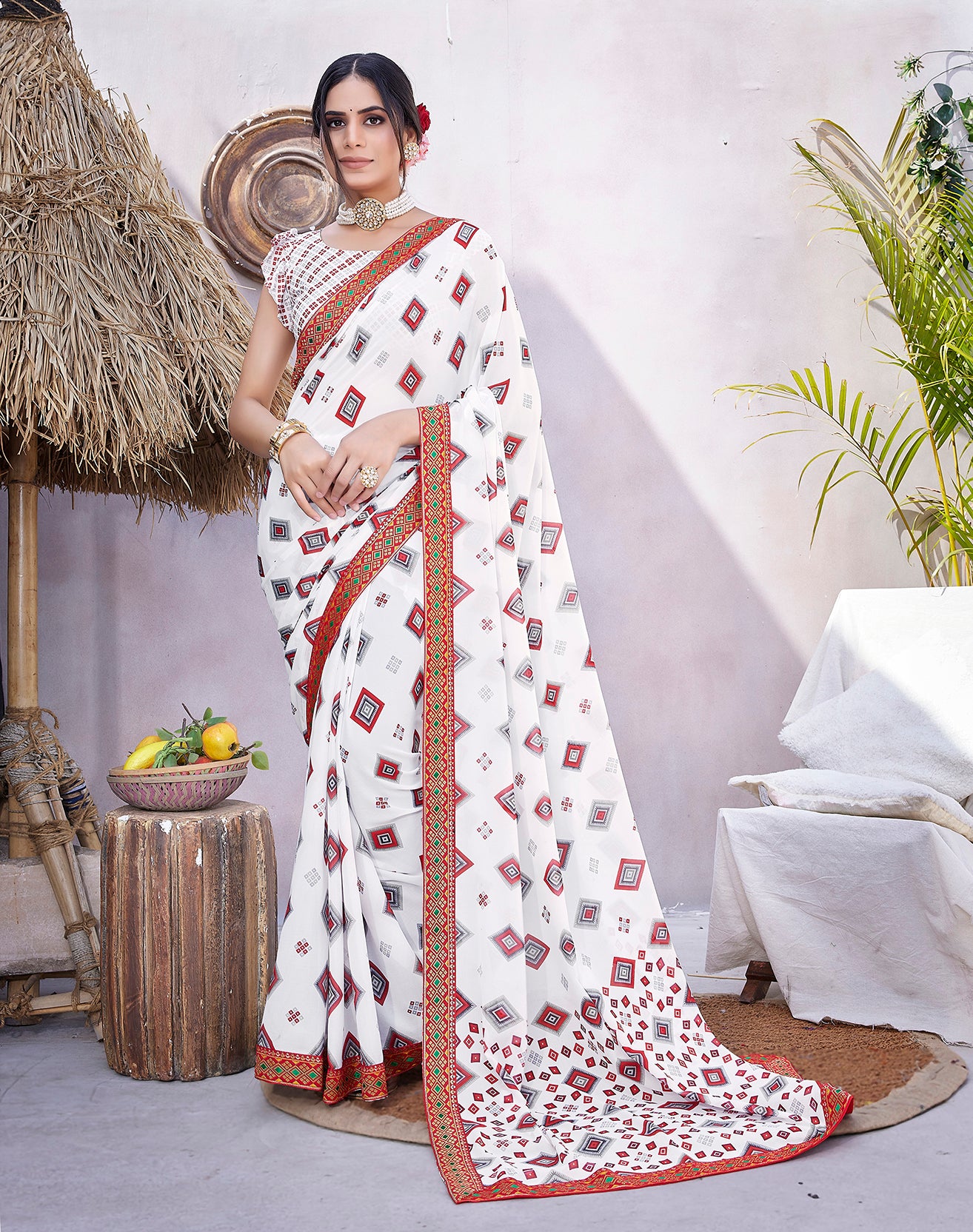 Supikart Elegant Georgette Saree with Blouse Piece