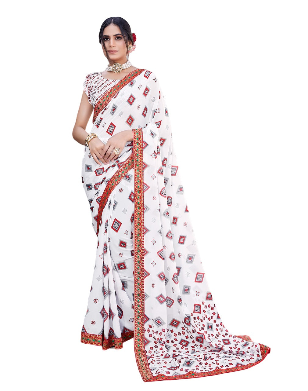 Supikart Elegant Georgette Saree with Blouse Piece