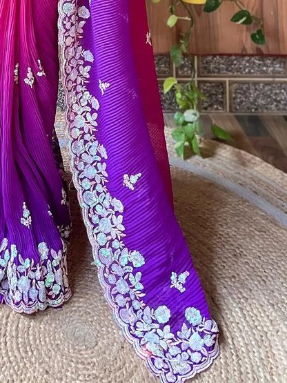 Embroidery Purple Georgette Bollywood Saree with Jaquard Blouse