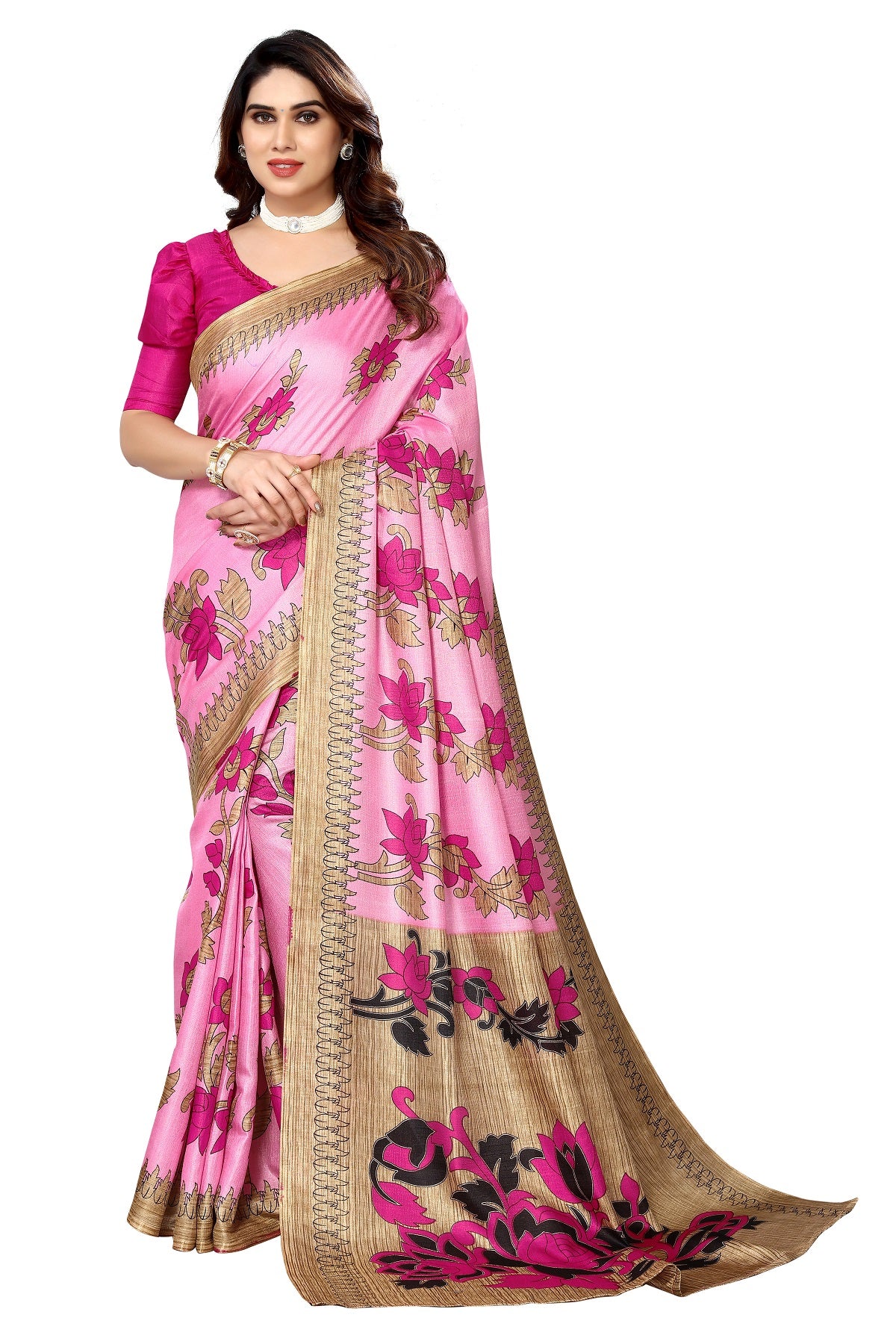 Supikart Printed Art Silk Saree with Blouse