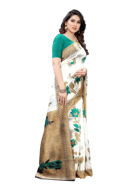 Ethnic Fire Green Printed Litchi Art Silk Saree – Elegant Traditional Wear