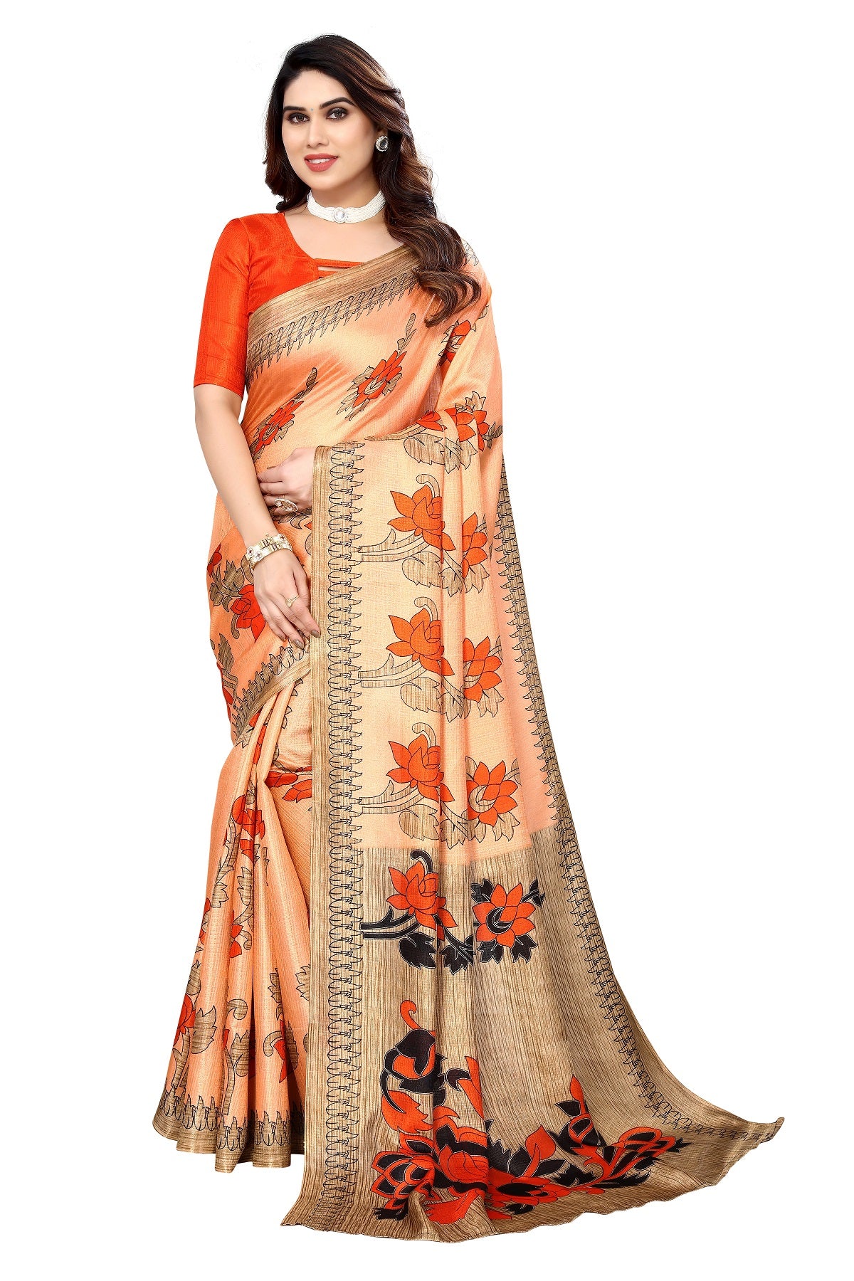 Supikart Printed Art Silk Saree with Blouse