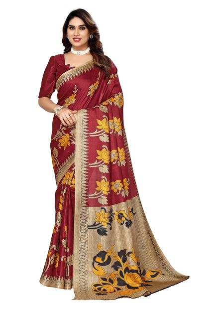 Supikart Printed Art Silk Saree with Blouse