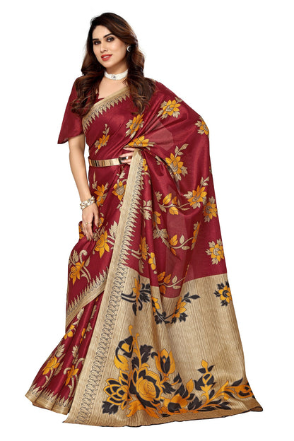 Supikart Printed Art Silk Saree with Blouse