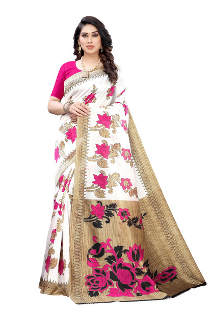 Ethnic Fire Pink Printed Litchi Art Silk Saree – Elegant Traditional Wear