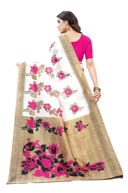 Ethnic Fire Pink Printed Litchi Art Silk Saree – Elegant Traditional Wear