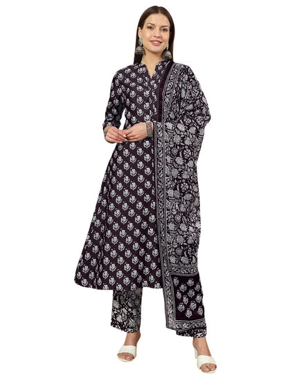 Supikart Printed Wine Red Poly Rayon Kurti Set with Pant & Dupatta – Party Wear, Casual Wear, Office Wear