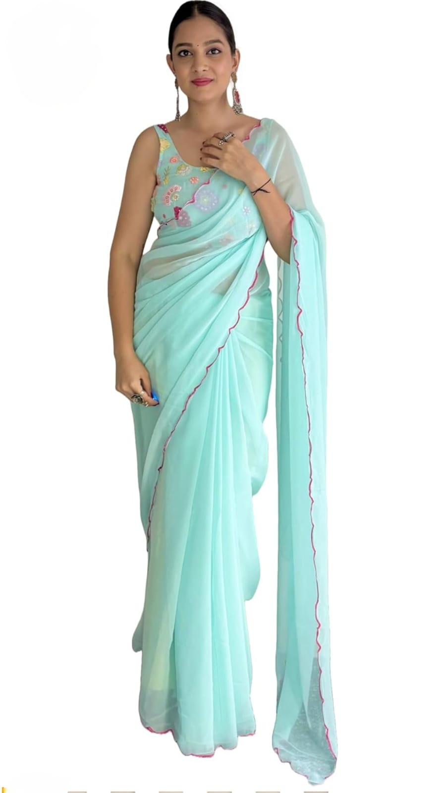 Embroidery Purple Georgette Bollywood Saree with Jaquard Blouse