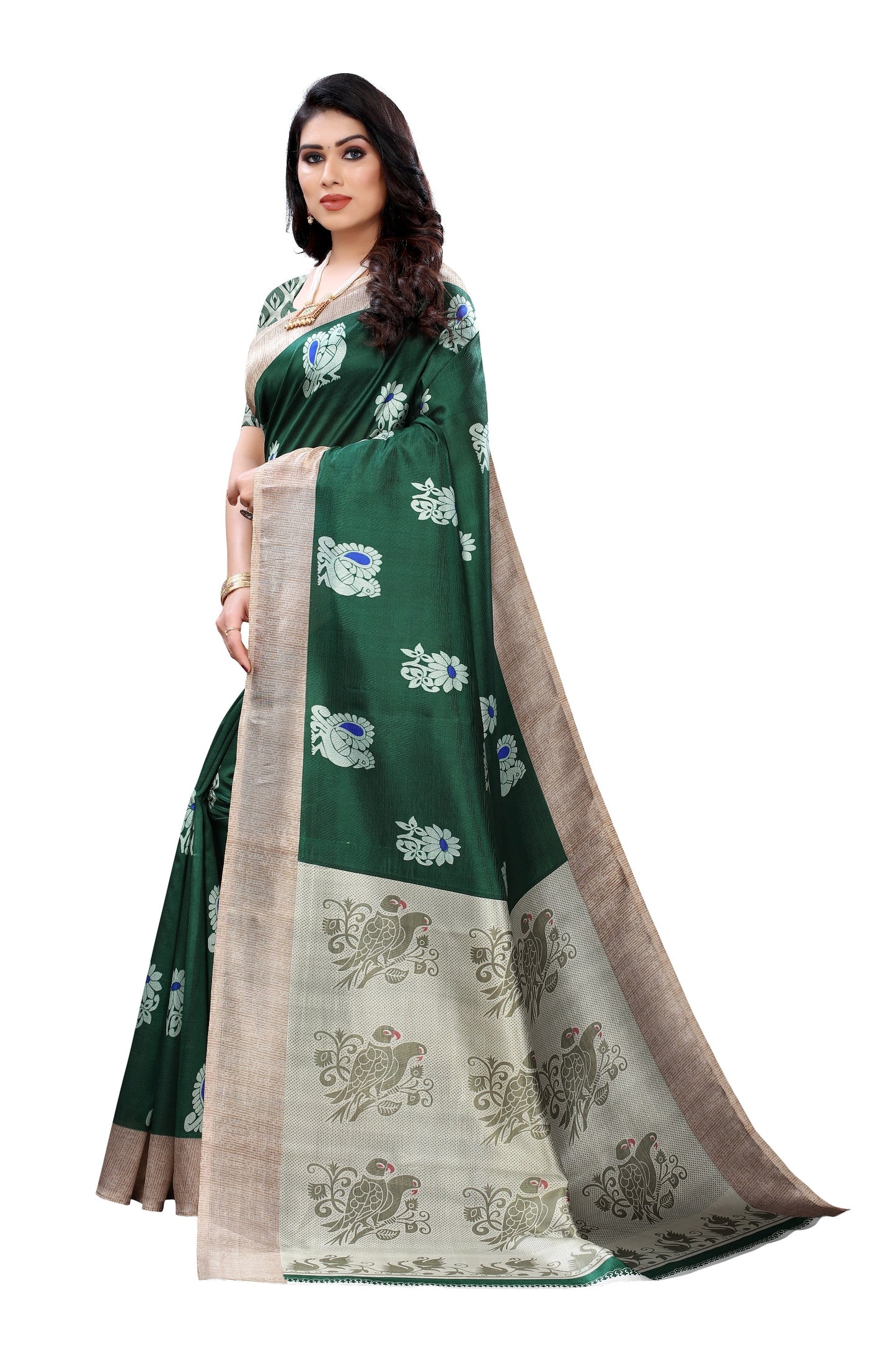 Supikart Printed Art Silk Saree with Blouse