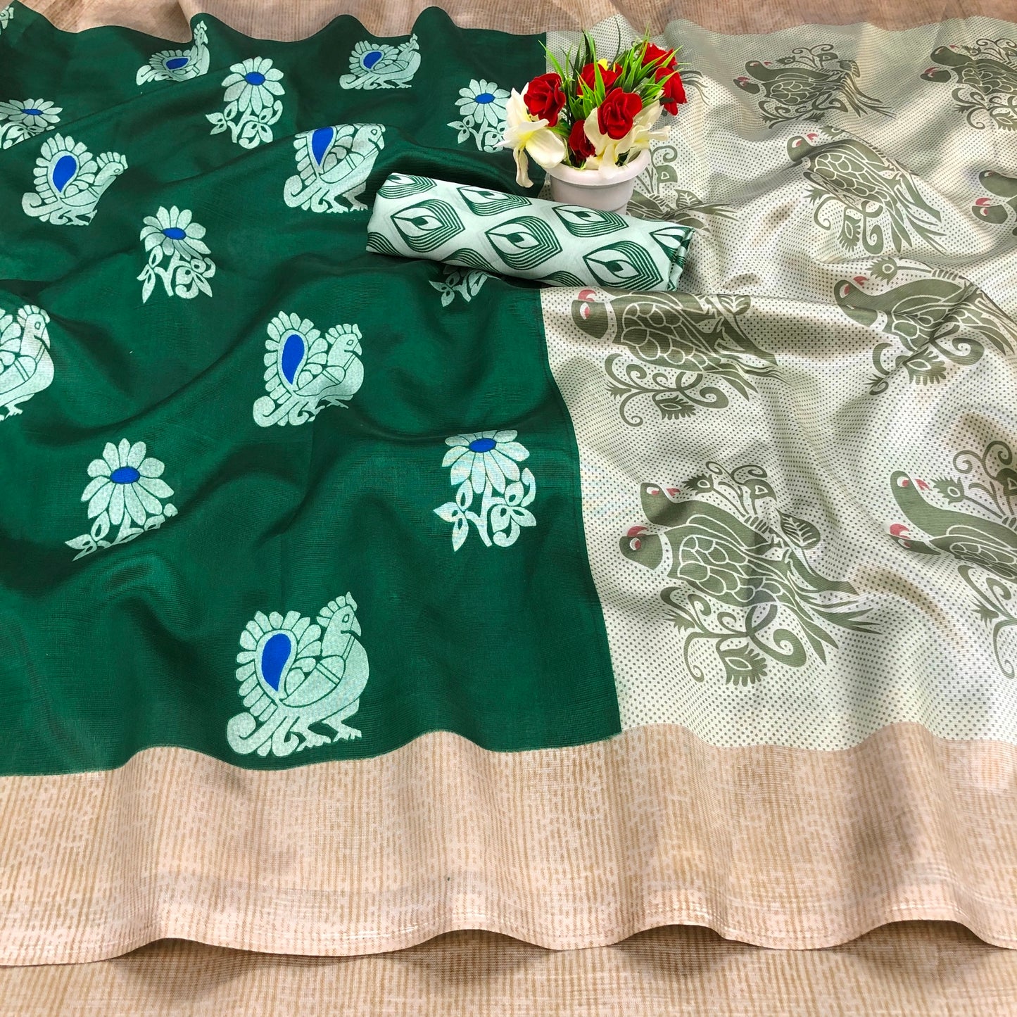 Supikart Printed Art Silk Saree with Blouse