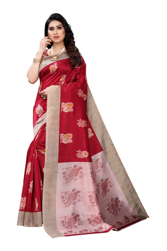 Supikart Printed Art Silk Saree with Blouse