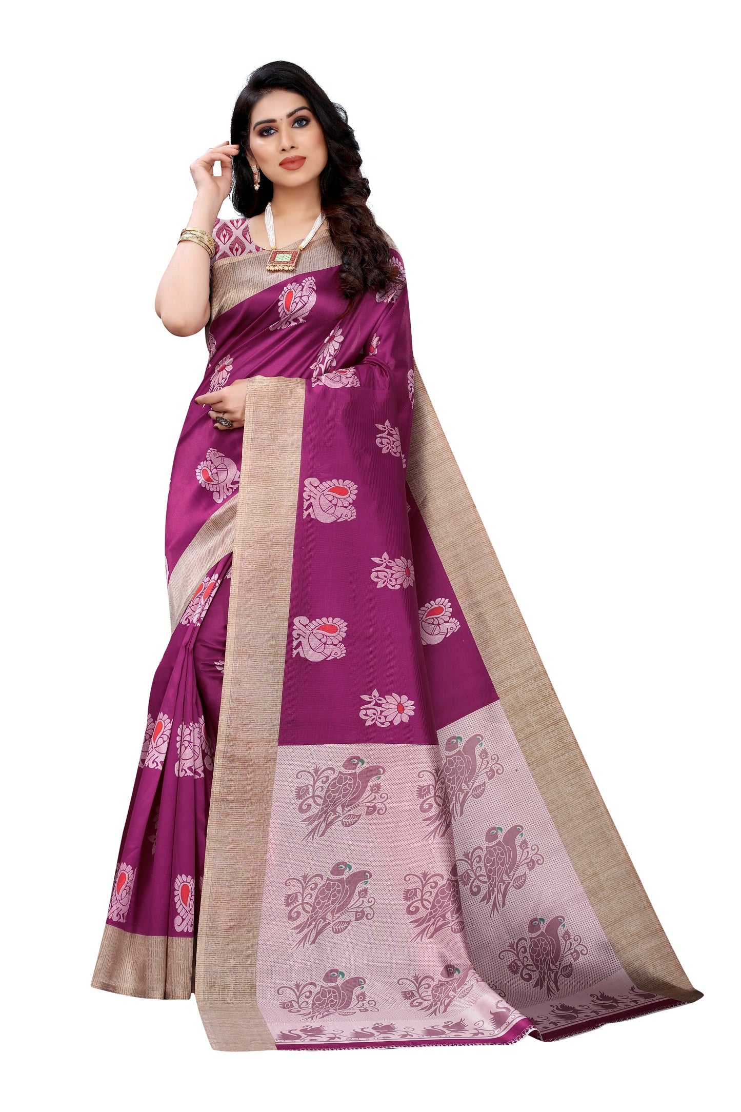 Supikart Printed Art Silk Saree with Blouse