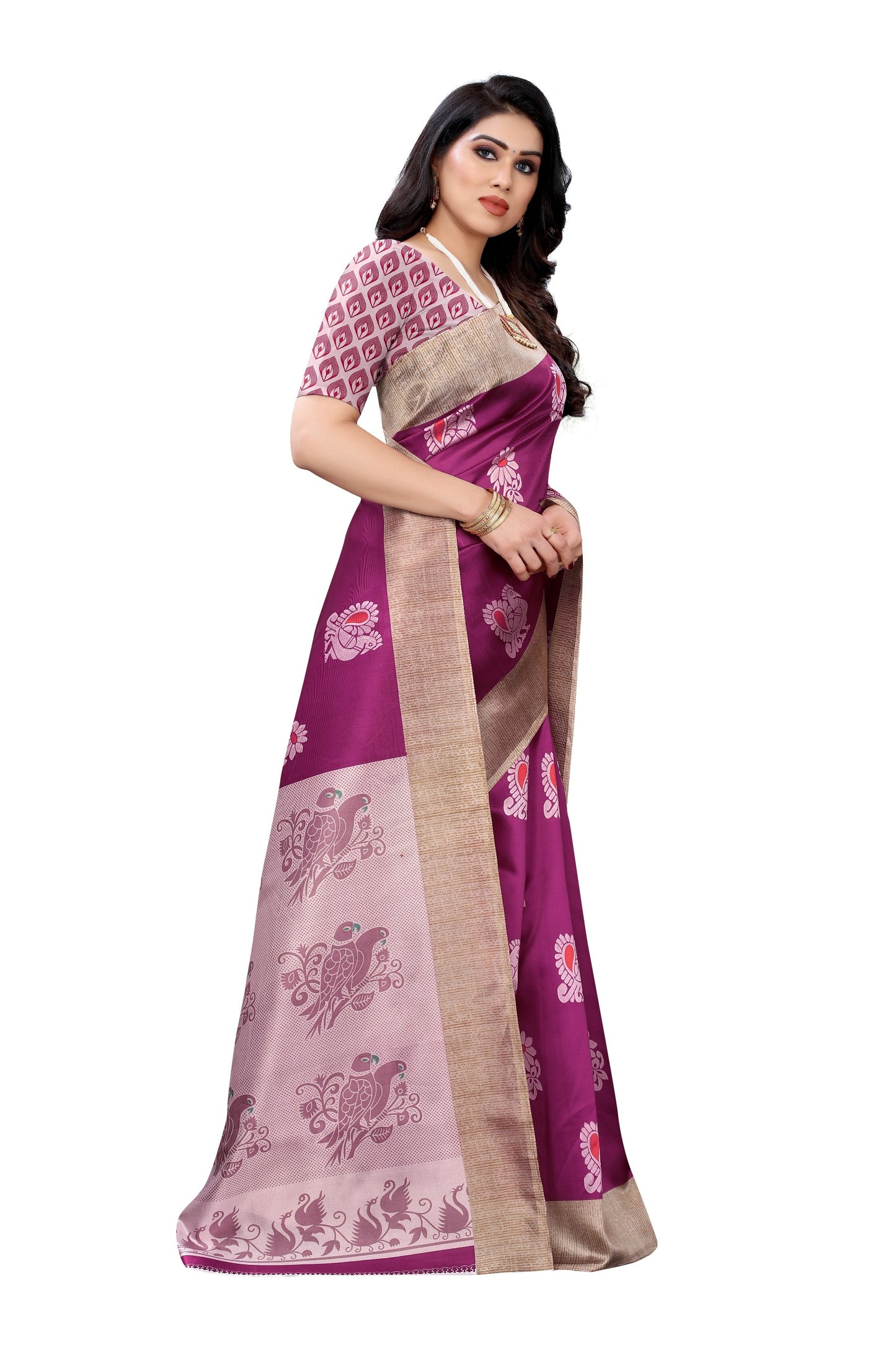 Supikart Printed Art Silk Saree with Blouse