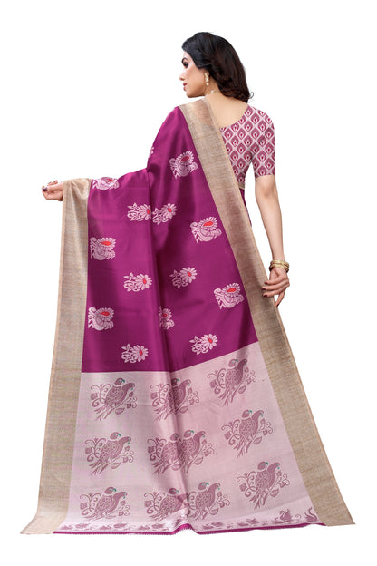 Supikart Printed Art Silk Saree with Blouse