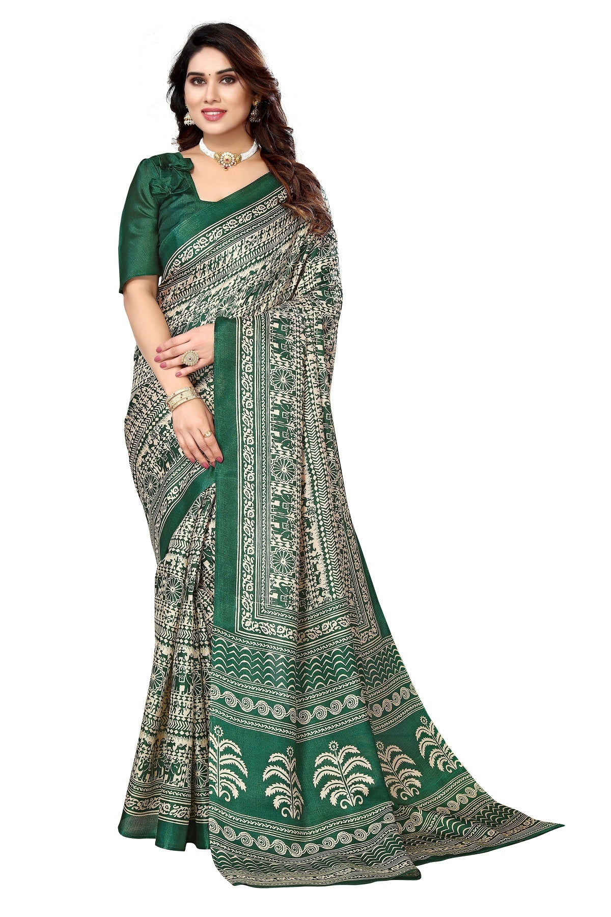 Supikart Printed Art Silk Saree with Blouse