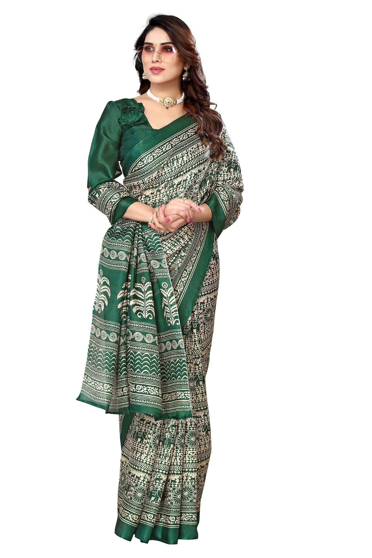 Supikart Printed Art Silk Saree with Blouse