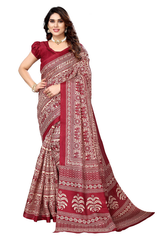 Supikart Printed Art Silk Saree with Blouse