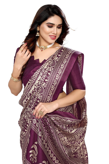 Supikart Printed Art Silk Saree with Blouse