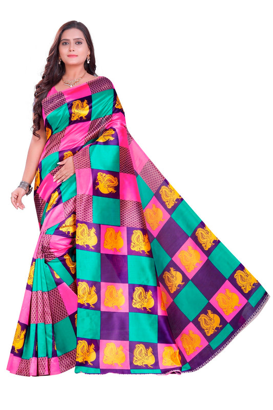 Ethnic Fire Pink Printed Litchi Art Silk Saree – Elegant Traditional Wear