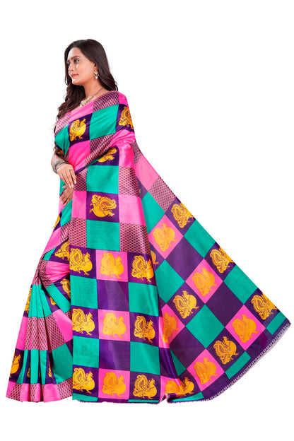 Ethnic Fire Pink Printed Litchi Art Silk Saree – Elegant Traditional Wear