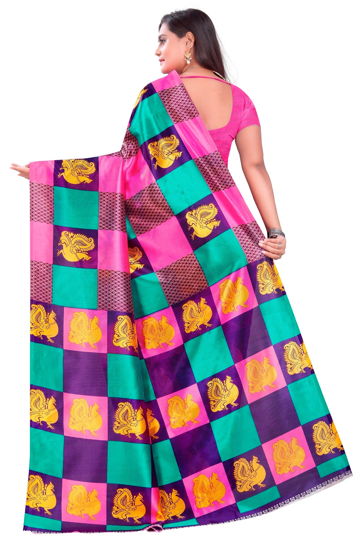 Ethnic Fire Pink Printed Litchi Art Silk Saree – Elegant Traditional Wear