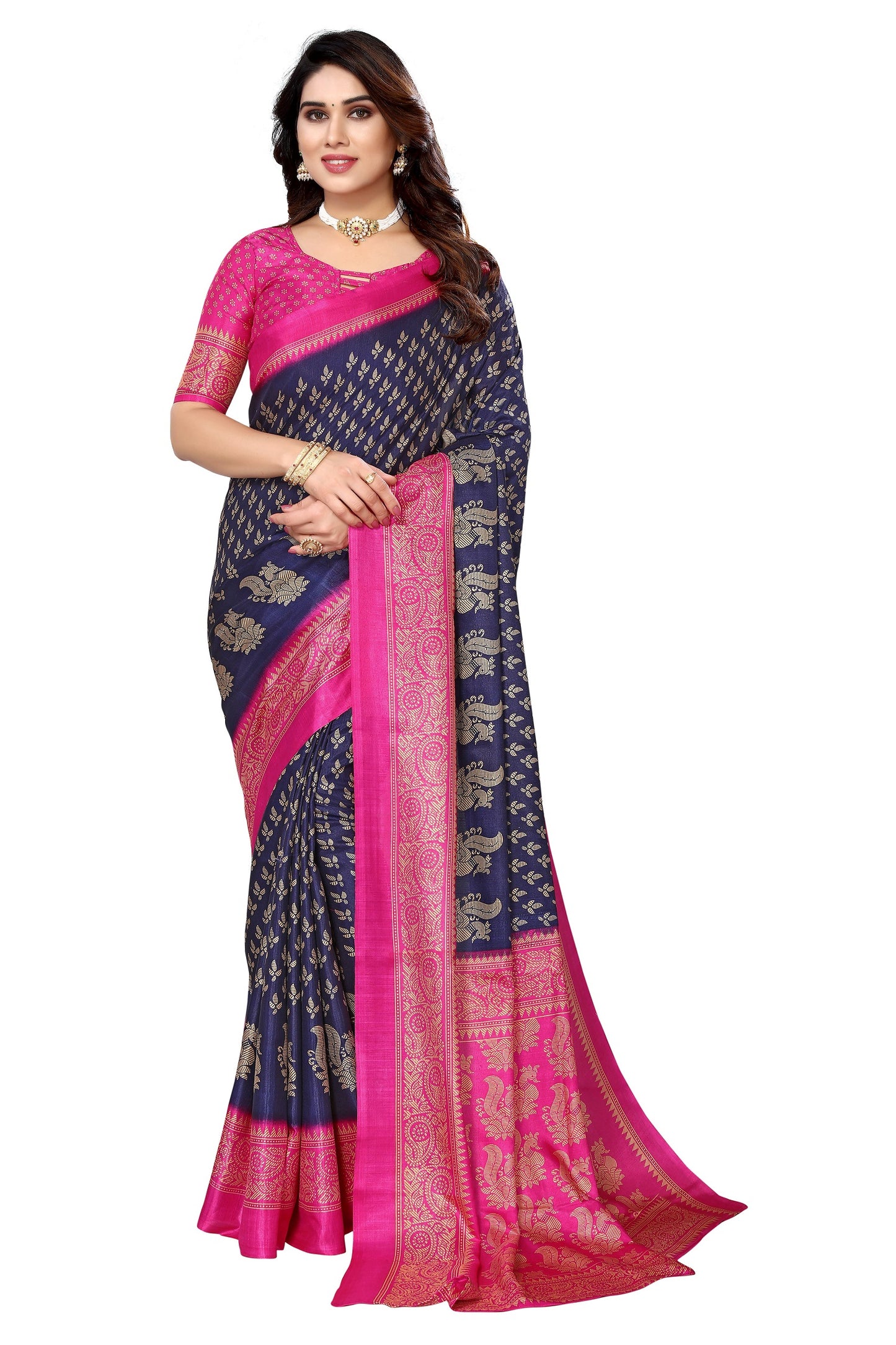 Supikart Printed Art Silk Saree with Blouse