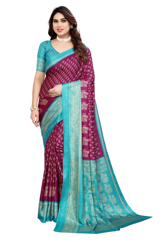 Supikart Printed Art Silk Saree with Blouse