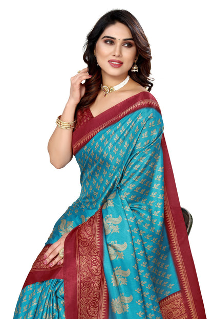 Supikart Printed Art Silk Saree with Blouse