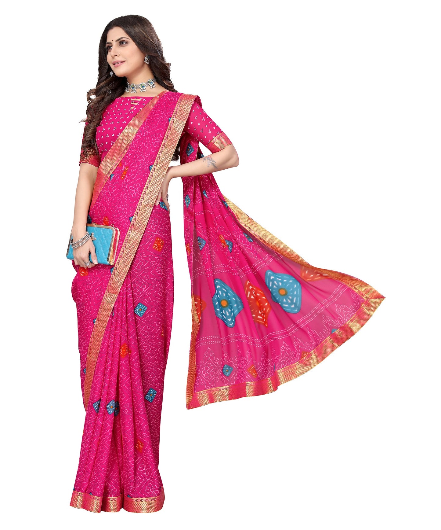 Supikart Elegant Georgette Saree with Blouse Piece