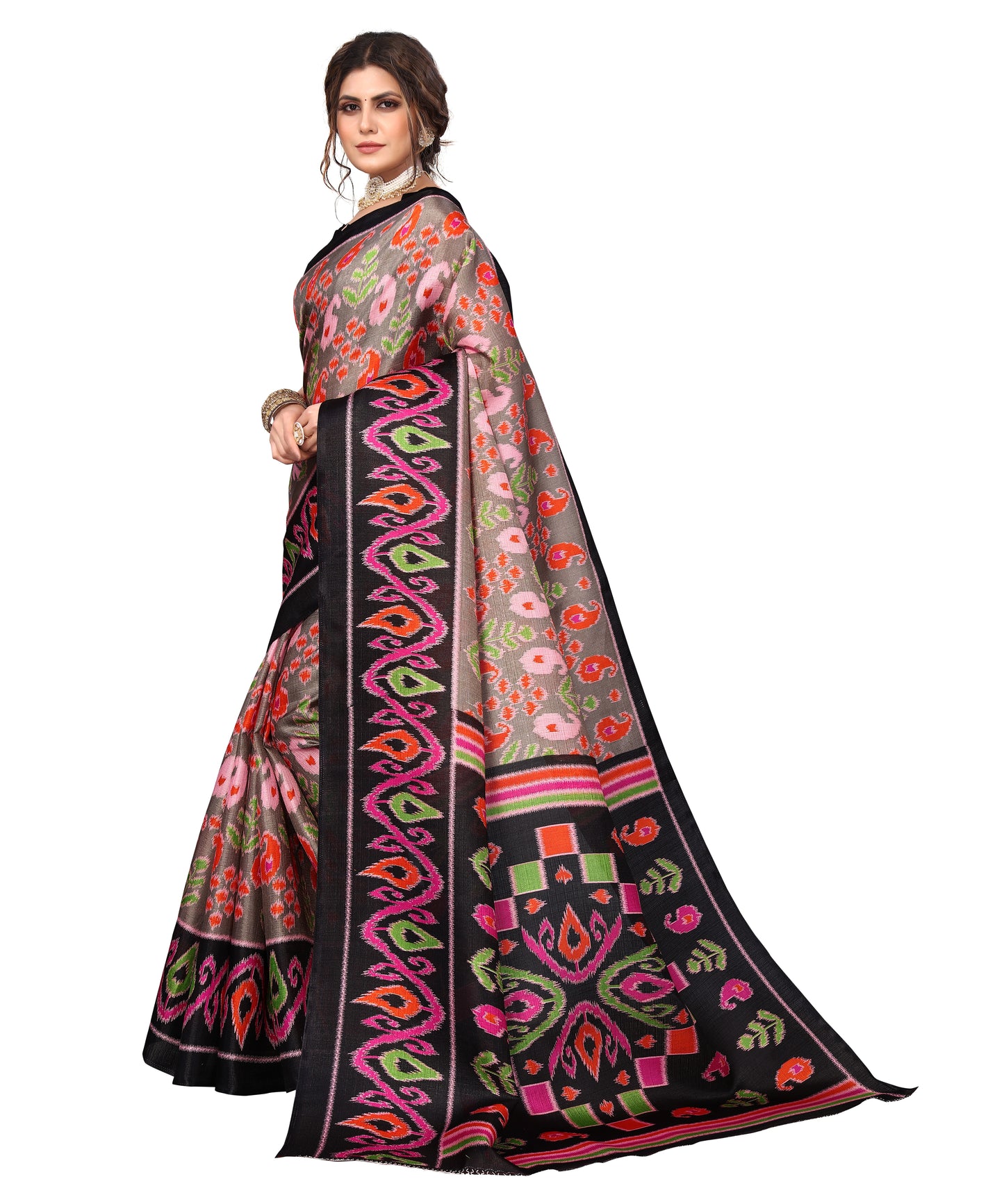 Ethnic Fire Black Printed Litchi Art Silk Saree – Elegant Traditional Wear (Copy)