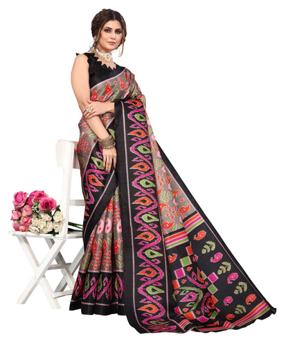 Ethnic Fire Black Printed Litchi Art Silk Saree – Elegant Traditional Wear (Copy)