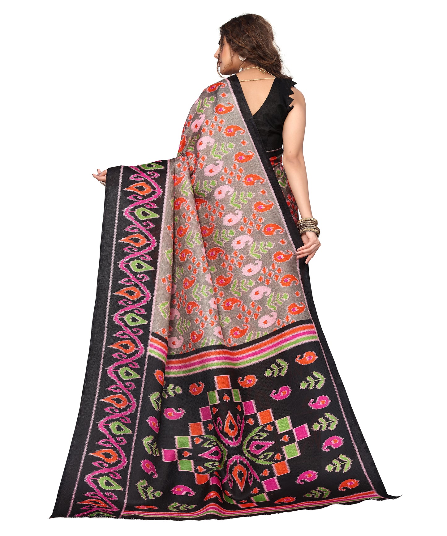 Ethnic Fire Black Printed Litchi Art Silk Saree – Elegant Traditional Wear (Copy)