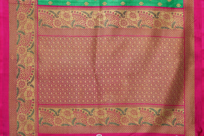 Ethnic Fire Green Printed Litchi Art Silk Saree – Elegant Traditional Wear