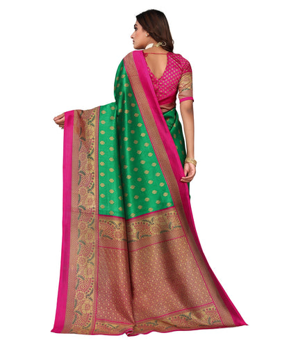 Ethnic Fire Green Printed Litchi Art Silk Saree – Elegant Traditional Wear