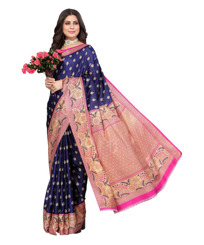 Ethnic Fire Navy Blue Printed Litchi Art Silk Saree – Elegant Traditional Wear (Copy)