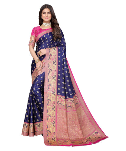 Ethnic Fire Navy Blue Printed Litchi Art Silk Saree – Elegant Traditional Wear (Copy)