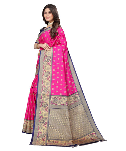 Ethnic Fire Pink Printed Litchi Art Silk Saree – Elegant Traditional Wear