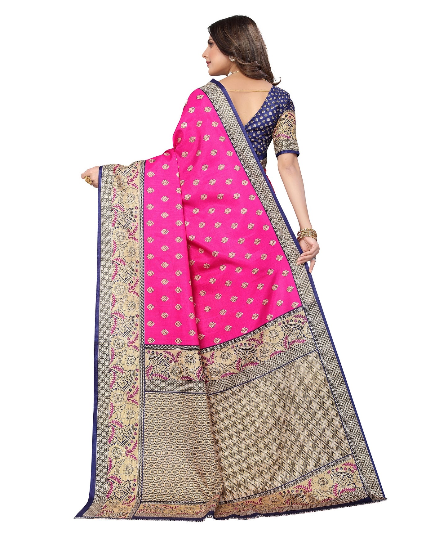 Ethnic Fire Pink Printed Litchi Art Silk Saree – Elegant Traditional Wear