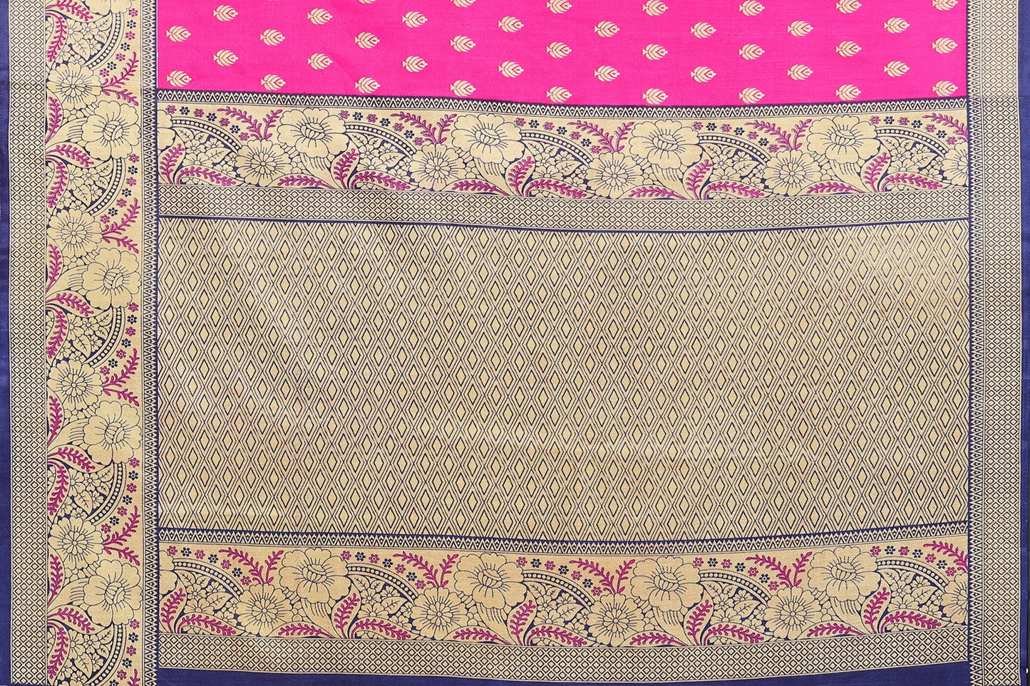 Ethnic Fire Pink Printed Litchi Art Silk Saree – Elegant Traditional Wear