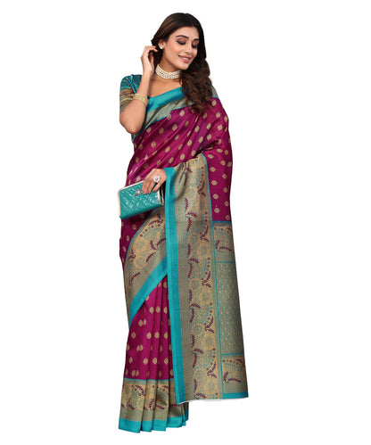 Ethnic Fire Purple Printed Litchi Art Silk Saree – Elegant Traditional Wear