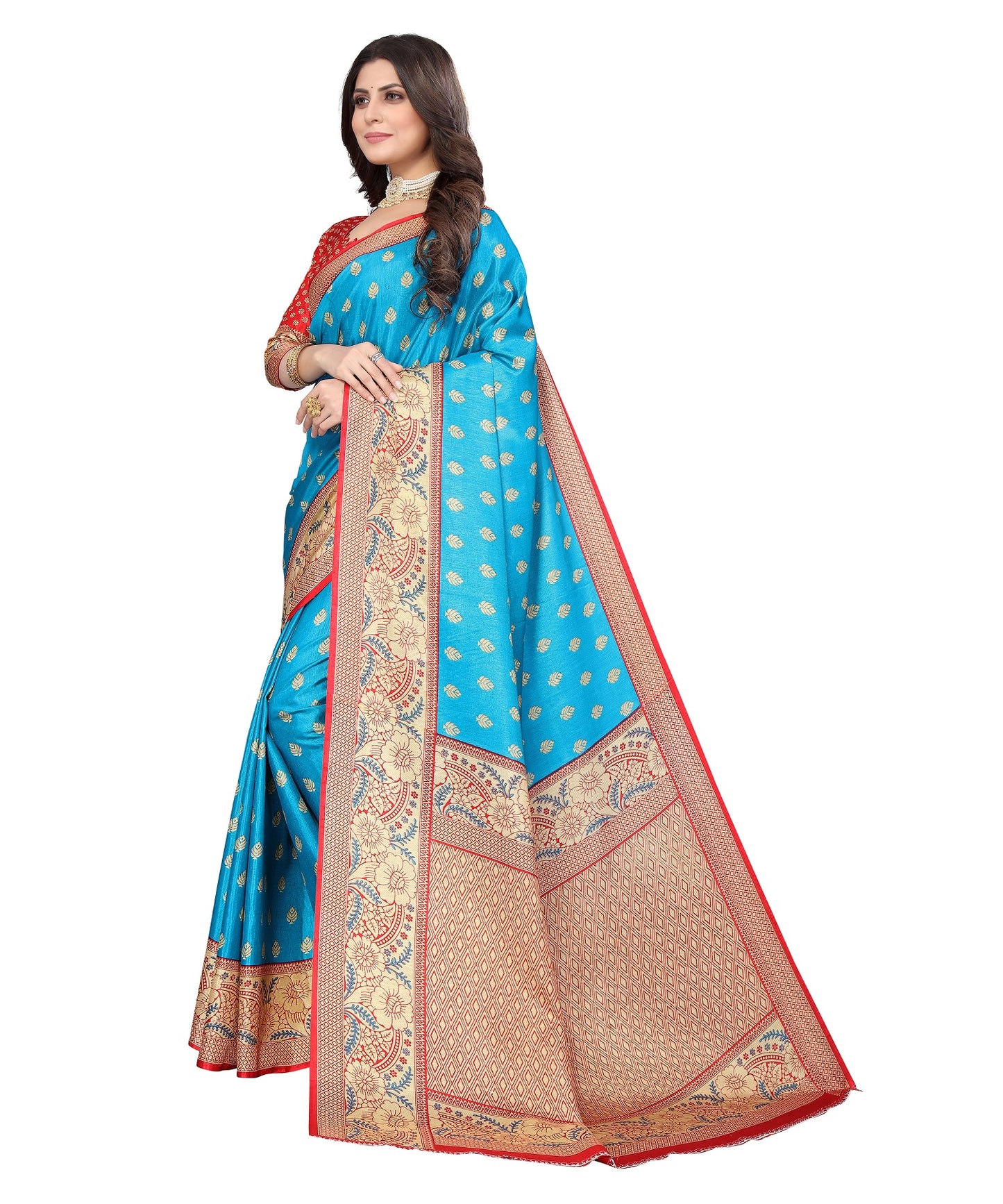 Ethnic Fire Blue Printed Litchi Art Silk Saree – Elegant Traditional Wear