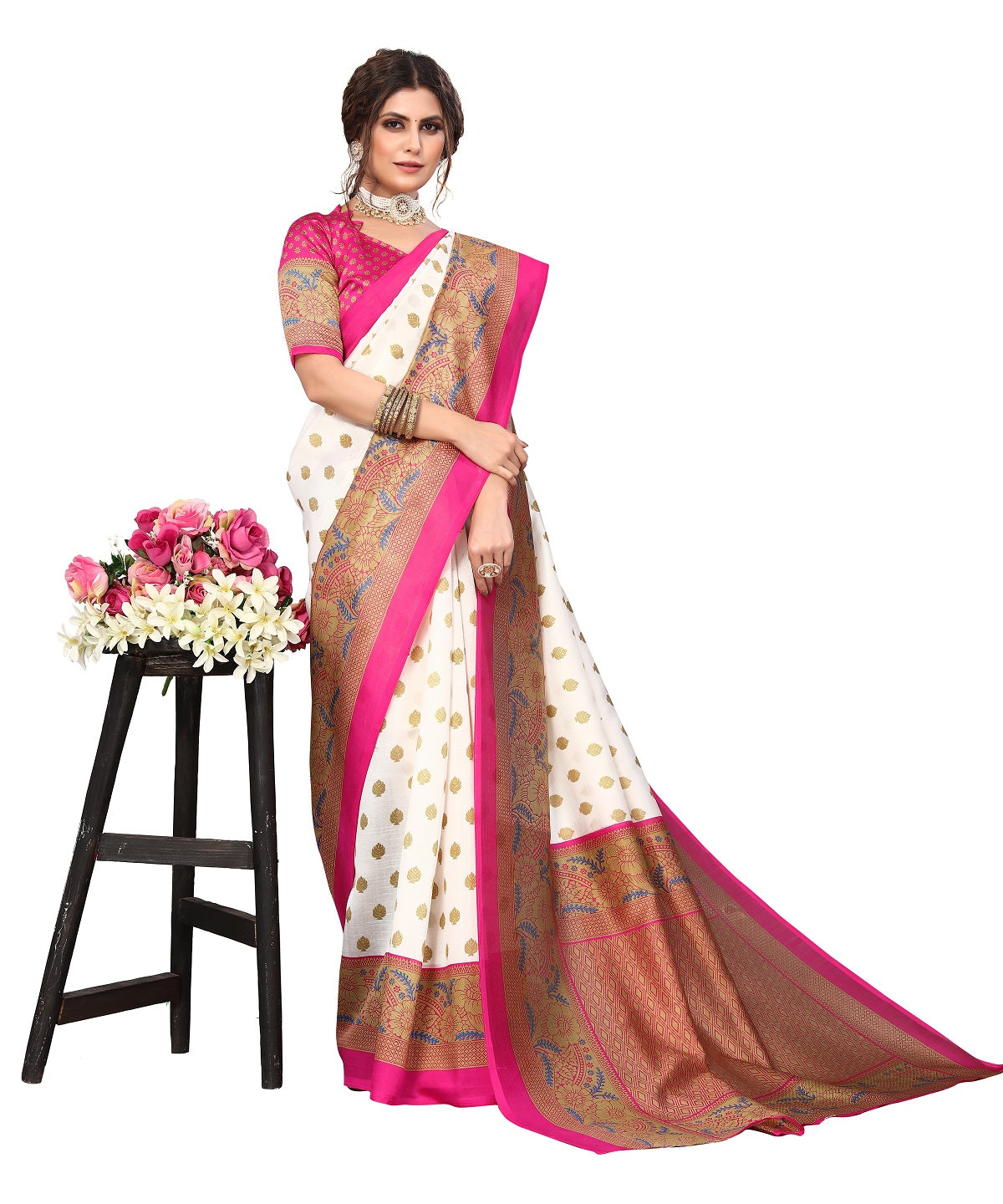 Supikart Printed Art Silk Saree with Blouse