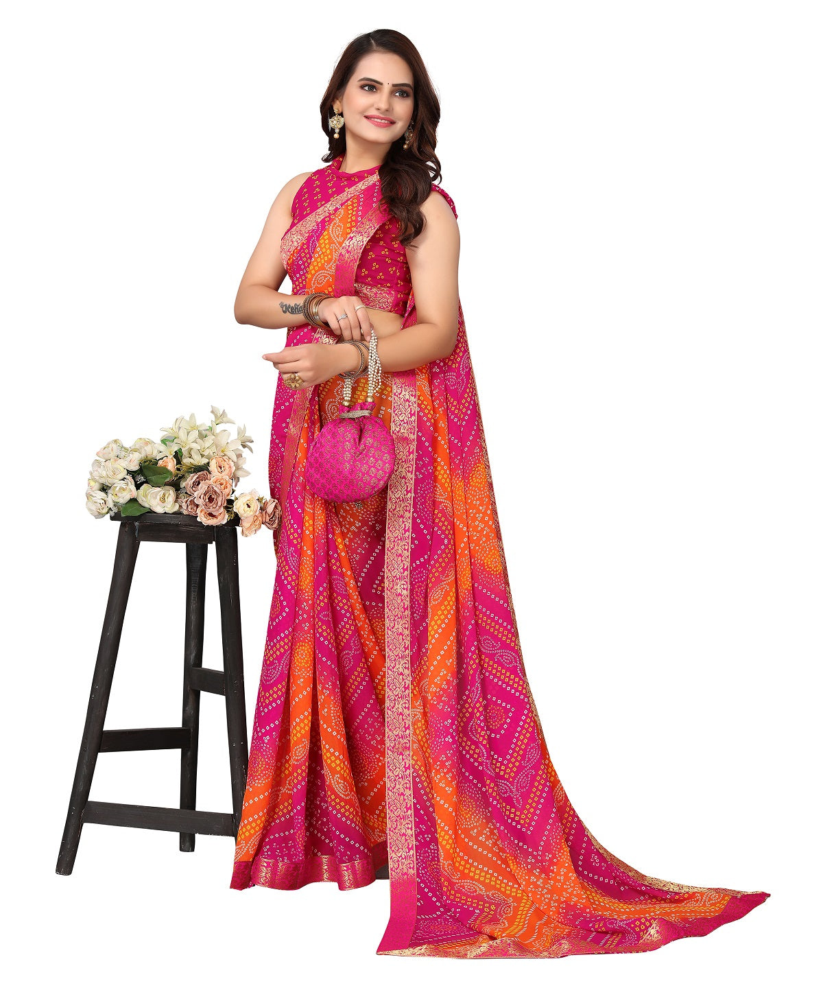 Supikart Elegant Georgette Saree with Blouse Piece